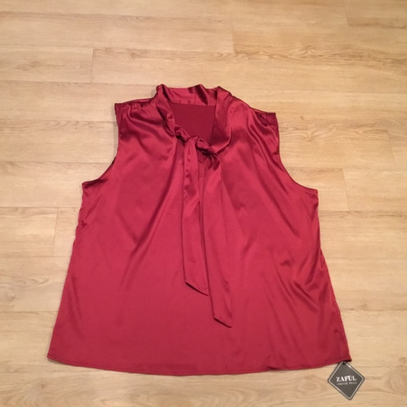 Women's Silk Satin Bow Tie Knot Mock Neck Sleeveless Blouse Top - Picture 6 of 8